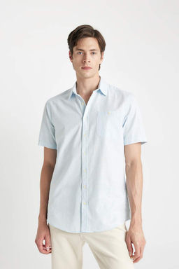 Рубашка из 100 % хлопка с короткими рукавами и воротником-поло обычного кроя - Defacto фото 3