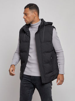 Жилетка мужская утепленная с капюшоном великан черного цвета 8618Ch