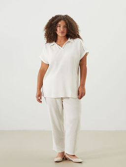 G?mlek Yaka Keten Kar???ml? Kad?n Bluz