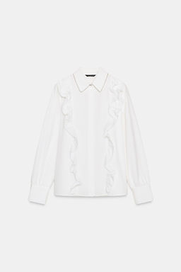 POPLIN SHIRT WITH BEADED LAPEL - Zara фото 7