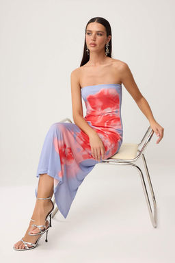Cok Renkli Cicek Bask?l? Tul Astarl? Maxi Elbise - Trendyolmilla фото 2