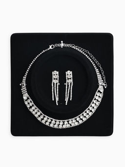 Набор 2 пред-а: серьги, колье со стразами "Лёд" круги, d=13,5см, цвет белый в серебре