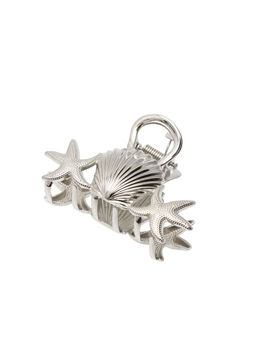 Цена за 6 шт. Краб для волос "Лейла море" морские звезды ракушка, 7 см, серебро