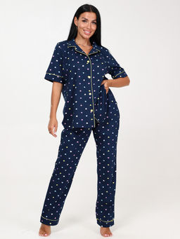 7 ПИЖАМНЫЙ ЖЕНСКИЙ КОСТЮМ (брюки) (Сердечки на тёмно-синем)