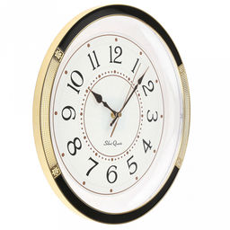 Часы настенные "Мистерия" д34,8см, h5,2см, мягкий ход, циферблат белый/перламутровый; цифры арабские, черный; корпус пластик, прозрачный, обод черный с золотым декором; в коробке (Китай)