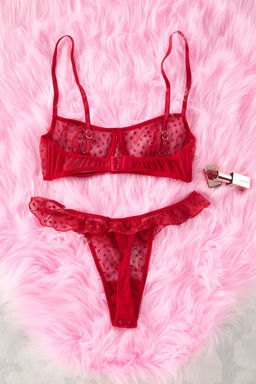 TRENDYOLMILLA K?rm?z? Dantel Puantiyeli Ip Ask?l? Kaps?z Ic Camas?r? Tak?m? THMSS25CC00016 фото 8