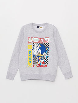 Bisiklet Yaka Sonic Bask?l? Uzun Kollu Erkek ?ocuk Sweatshirt