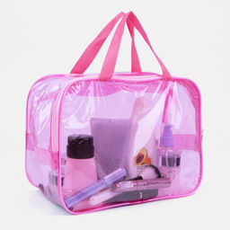 Косметичка-сумка на молнии для бассейна, большая, с ручками, прозрачная/розовый - Simaland фото 4