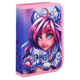 Пенал школьный Феникс+, арт.62997/ 24 ДЕВУШКА С БАРСОМ (без наполнения, 13.3x20x3.5 см, полиэстер, м