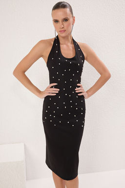 Siyah Vucuda Oturan Parlak Tasl? Orme Midi S?k Abiye Gece Mezuniyet Elbisesi TPRSS25EL00269