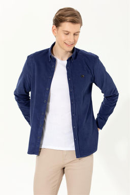 Мужская синяя скидка рубашки с длинным рукавом в корзине