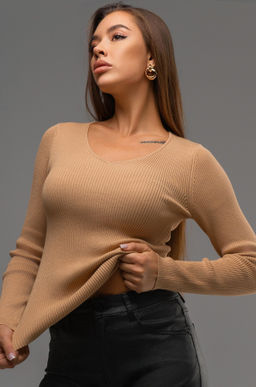 Женский джемпер в рубчик с V-вырезом Happyfox