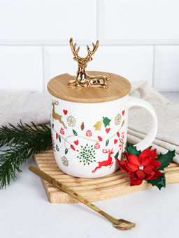 Кружка новогодняя с крышкой, ложка /400 мл/ HB-270 /уп 60/