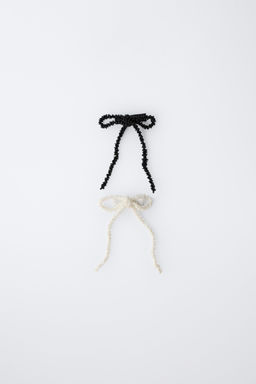 PACK OF TWO BOW HAIR CLIPS WITH BEADS