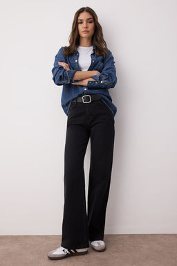 Siyah Normal Bel Wide Leg Jeans TWOSS25JE00056