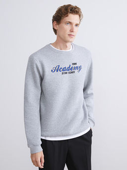 Bisiklet Yaka Bask?l? Erkek Sweatshirt