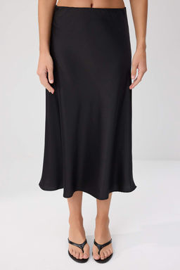 Siyah A-line Midi Saten Etek TWOSS24ET00162 - Trendyolmilla фото 3