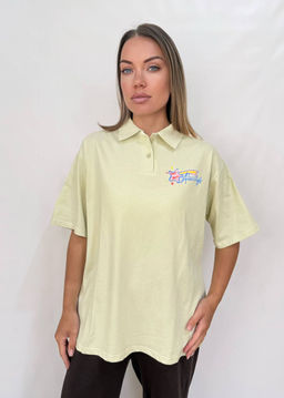 K12957 Футболка-поло OVER SIZE ОЛИВКОВЫЙ