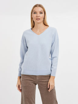 пуловер женский голубой из шерсти