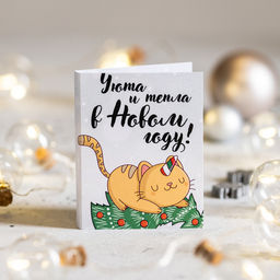 Цена за 2 шт Мини-открытка Уюта и тепла в Новом году! (котик)
