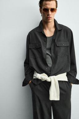 CAMISA FLUIDA RELAXED FIT BOLSILLOS / Gris oscuro - Zara фото 5
