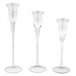 Подсвечник стеклянный "Андре" набор 3 штуки: h26,3см, h23,4см, h20,1см; чаша д4,3см, h7см, основание д6,8см, длинная ножка, в коробке (Китай)