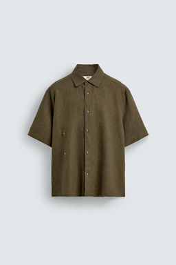 CAMISA RELAXED FIT 100%LINO / Khaki oscuro - Zara фото 8