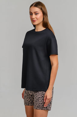 Арт. 9146 Пижама с шортами 42-50 (5 шт) Цвет:верх-черный,низ-леопардовый