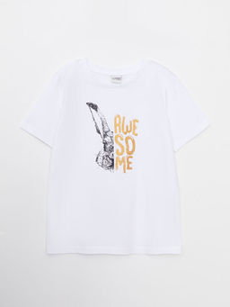 Bisiklet Yaka Bask?l? K?sa Kollu Pamuklu Erkek ?ocuk Ti??rt