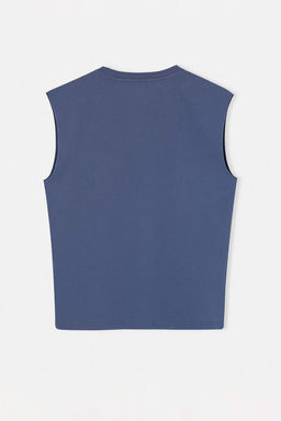Indigo Oversize/Genis Kesim Uzak Dogu Yaz? Bask?l? %100 Pamuklu Kolsuz T-Shirt/Atlet TMNSS22AL0108