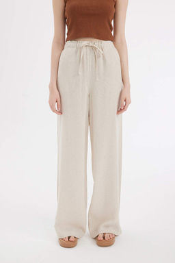 Широкие брюки с тремя карманами, нормальной талией, стандартной длины, брюки из смесового льна - Defacto фото 4