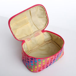 Косметичка - сундучок на молнии, на подкладке, с ручкой, зеркалом, с рисунком, молочная