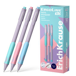 Цена за 10 шт. Ручка шариковая ErichKrause ErgoLine® Kids Stick&Grip Pastel 0.5, Super Glide Technology, цвет чернил синий (в коробке по 10 шт.)