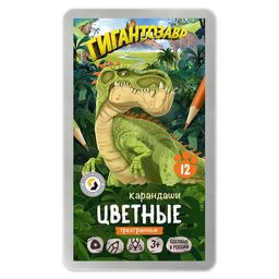 ВКФ Гигантозавр Набор цветных карандашей GGZ-CPM-6012 заточенный 2 х 12 цв. в металлической коробке