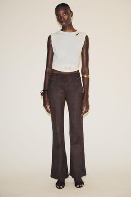 STADDED FAUX SUEDE FLARE TROUSERS