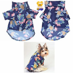 Рубашка для собак и кошек малых и средних пород "СТИЛЬНЫЙ БРО", цвет синий, принт ананасы с цветами, размер L