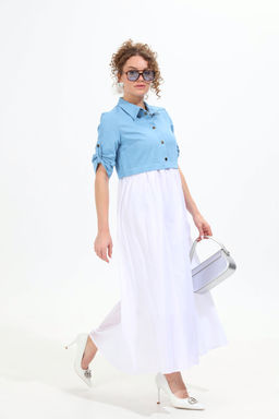 Платье NIKVA н967-1 молоко+голубой  фото 2