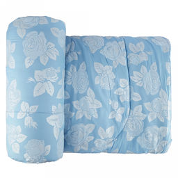 Одеяло Евро Макси "Розы" на голубом, классическое/зимнее, 240х220см, наполнитель 400г/м2, файбер высшего сорта, чехол поплекс (пэ100%), стеганое, упак "Компакт" пакет ПВХ, еврослот, д25х55см/1,5кг, "Домашняя мода" (Россия)