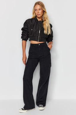 Siyah Kargo Cepli Yuksek Bel Wide Leg Jeans TWOAW22JE0393 - Trendyolmilla фото 7