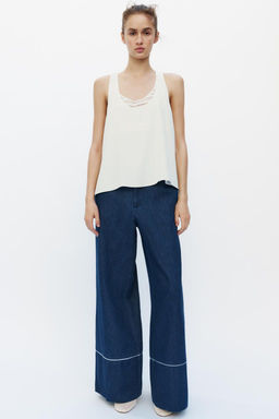 CONTRAST TRIM WIDE-LEG TROUSERS