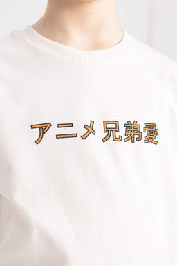 Футболка оверсайз с круглым вырезом на спине и короткими рукавами с принтом для мальчиков - Defacto фото 9