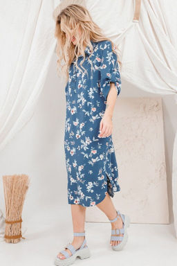 Платье AMORI 9642 синие цветы  фото 3