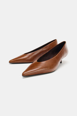 LEATHER KITTEN HEEL SHOES - Zara фото 5
