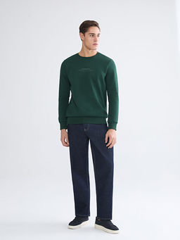 Bisiklet Yaka Bask?l? Erkek Sweatshirt