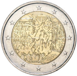 2 евро 2019 года Франция  30 лет падению Берлинской стены