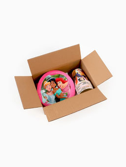 Посуда одноразовая бумажная на 10 персон: стаканы, тарелки, скатерть, Принцессы