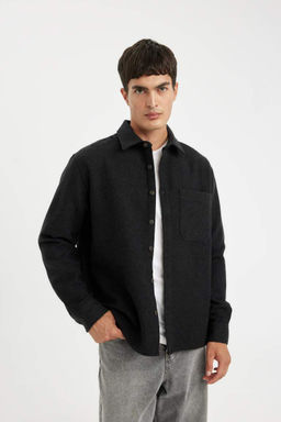 Рубашка стандартного кроя с воротником-поло и длинными рукавами - Defacto фото 3