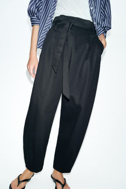 PANTAL?N PAPERBAG CINTUR?N / Azul noche - Zara фото 2