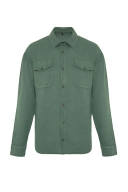 Premium Koyu Yesil %100 Keten Regular Fit Gomlek TMNSS24GO00060 - Trendyolmilla фото 7