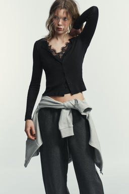 CHAQUETA TOP COMBINADA ENCAJE / Negro - Zara фото 2